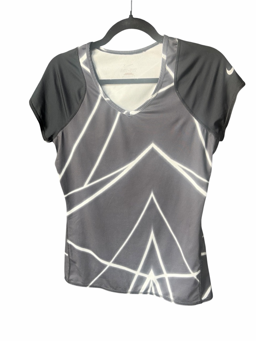Nike Gray and White V-Neck Short Sleeve Active Tee